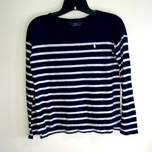 Girls Navy Blue & White Polo Ralph Lauren Shirt